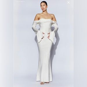 MESHKI- Giselle Off Shoulder Cowl Neck Maxi Dress- SIZE:XS